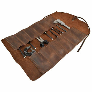 Rollo de herramientas de cuero al por mayor con logotipo personalizado, organizador enrollable para electricistas, fontaneros, carpinteros y mecánicos a bajo precio. - Product Image 1