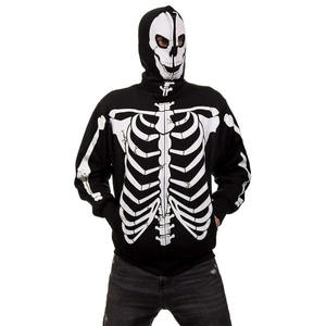 Sudadera con capucha y cremallera completa con estampado de esqueleto personalizado, 100% algodón, gruesa, de invierno, unisex, transpirable, de secado rápido, forro polar ecológico - Product Image 1