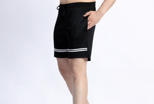 Pantalones Cortos Deportivos de Secado Rápido para Hombre, Color Negro Sólido, con Rayas Laterales Blancas, Cintura Media con Cordón, Estilo Casual - Product Image 2