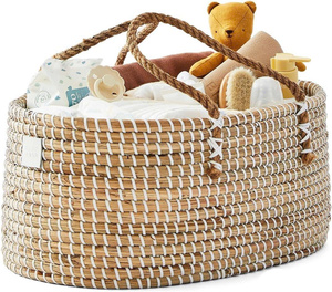 OEM ODM Handmade Seagrass Diaper Caddy Basket for Kid Nursery Organization <b>Storage</b> and Baby <b>Shower</b> Gift from Vietnam Factory - Product Image 1
