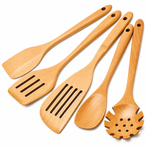 Ensemble de cuillères de cuisine en bois écologiques, 5 pièces, ustensiles de cuisine antiadhésifs, fournisseur en gros, ensemble de spatules et de louches en bois avec logo personnalisé - Product Image 5
