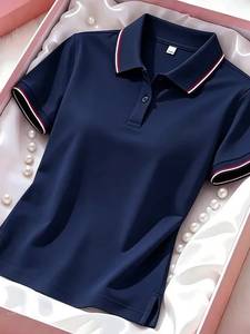 Camiseta de Manga Corta con Cuello Polo para Mujer, Tejida en Algodón, Casual, de Color Sólido, Transpirable, para Primavera/Verano, Corte Regular - Product Image 2