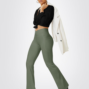 Leggings de yoga pour femmes 100% coton et bambou tricotés durables 300g longueur intégrale taille haute vêtements de sport de haute qualité - Product Image 4