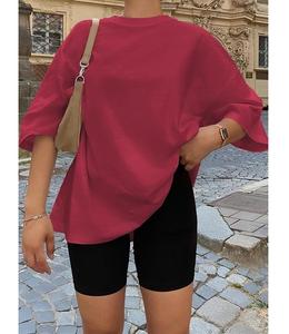 Camiseta de Mujer 100% Algodón Sólido, Manga Corta, Cuello con Hombros Caídos, Estilo Holgado, Casual, Transpirable, de Bangladesh, Superventas - Product Image 5