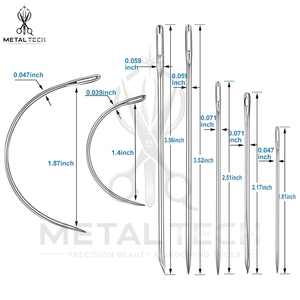Kit d'aiguilles à coudre pour extensions capillaires, grandes aiguilles droites et courbées en C avec enfileurs de fil à boucle facile, outil capillaire - Product Image 3