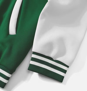 Autumn/Winter Men's Lined Casual Green <b>White</b> Color Block Striped Reversible Windproof Fleece Baseball <b>Jacket</b> Customizable - Product Image 4