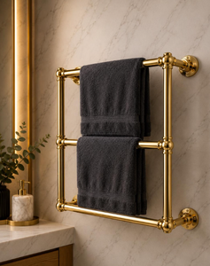 Wholesale Luxury 2 Tier Golden Metal Wall Mounted Towel Rack For Bathroom Hotel And Guest Room Durable Stylish Bathroom Storage - Product Image 1