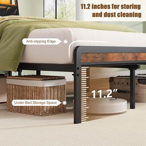 Letto matrimoniale con piattaforma, testiera imbottita inclinabile a 105 gradi, luci LED, stazione di ricarica, silenzioso, nero, imbottito - Product Image 6