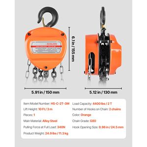 Paranco a Catena Manuale da 2 Tonnellate (4400 Libbre) con Altezza di Sollevamento di 3 Metri, Catena Zincata G80, Blocco a Catena Manuale Rinforzato per Carichi Pesanti (10+), Versione Migliorata - Product Image 4