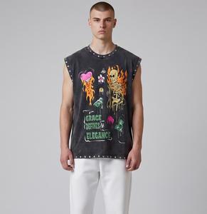 T-shirts en coton 100% de haute qualité OEM pour hommes, vêtements personnalisés, streetwear, impression DTG, t-shirts sans manches à coupe courte et délavée - Product Image 2