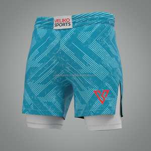 กางเกงขาสั้นเล่นฟิตเนสเล่นกีฬาแบบ2-in-1สำหรับผู้ชายกางเกงขาสั้นผ้าไนลอนอัดเหงื่อสำหรับ100% มีซิปสีพื้นแบบลำลอง - Product Image 1