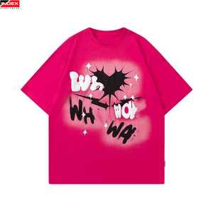 NOEX Men's Pink Oversized T-Shirt Short Sleeve O-Neck Cotton Jersey Streetwear Letter Print Front <b>Logo</b> - Product Image 1