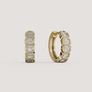 1Carat Diamond <b>Hoop</b> <b>Earrings</b> 14K <b>Solid</b> Gold Minimalist Emerald Lab Grown Bezel Set Luxury Solitaire Classic Huggies Fine Jewelry - Product Image 1