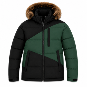 Veste d'hiver pour homme OEM, imperméable, en tissu ripstop, avec rembourrage, patch personnalisé, capuche en fausse fourrure amovible - Product Image 1