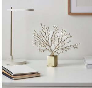 White Resin Coral Sculpture With <b>Gold</b> Square Base Modern Coastal Tabletop <b>Decor</b> For Home Office And <b>Living</b> <b>Room</b> - Product Image 3