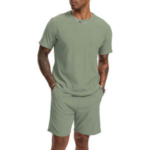 Ensemble de shorts et de t-shirts personnalisés pour hommes, 2 pièces respirantes brodées et élégantes à la mode, personnalisables et marinés - Product Image 1