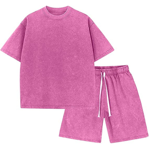 Men Relaxed Fit Summer Outfit T Shirt Shorts Cotton Casual Streetwear Matching Acid Wash <b>Set</b> - Product Image 1