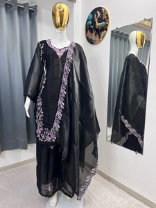 Indian Boutique Designer <b>Embroidered</b> Chinon Top With Palazzo And Dupatta Set For Women Traditional Indian Wedding Party Wear USA - Product Image 2