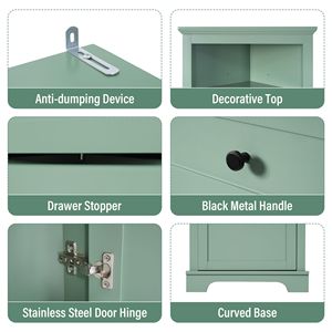 Adjustable <b>Shelves</b> Green Triangle Tall Cabinet with 3 Drawers MDF Board Painted <b>for</b> Bathroom <b>Kitchen</b> Living Room - Product Image 6