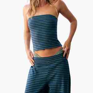 New Arrival Women Striped Tube Top And Wide Leg Pants <b>Set</b> Loose Fit Cotton Casual Spring Summer 2 <b>Piece</b> Lounge Wear <b>Sets</b> Women - Product Image 6