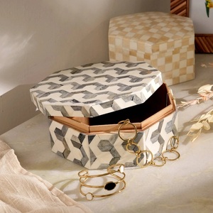 Boîte à bijoux de luxe à motif géométrique avec couvercle, incrustation d'os, faite à la main, pour la décoration intérieure, exportateur - Product Image 1