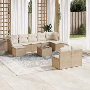 Juego de sofá de jardín de ratán PE beige con acero con recubrimiento en polvo y vidrio templado - Product Image 1