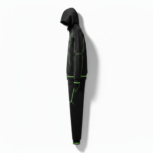 Sudadera con Capucha y Cremallera para Hombre, Color Sólido, Forro Polar, Estilo Casual, Corte Regular, Negro con Ribete Verde Neón, Transpirable, Nuevo Diseño de Otoño - Product Image 3