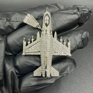 Colgante de moissanita con diseño de avión de combate, estilo hip hop, con incrustaciones de circonitas, de plata de ley 925, joyería fina, colgantes y dijes - Product Image 1