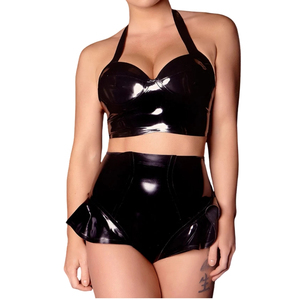 Panties de Mujer de Cintura Alta en Cuero Sintético Negro, Estilo Sexy sin Costuras con Diseño de Volantes - Product Image 3