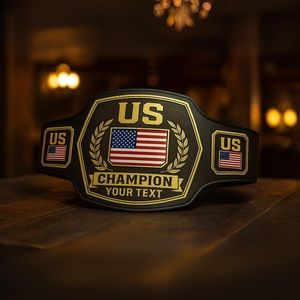 Cinturón de Campeón Personalizado de EE. UU. con Bandera Americana, Trofeo de Ganador con Logotipo, Placas Doradas y Cuero PU - Product Image 2