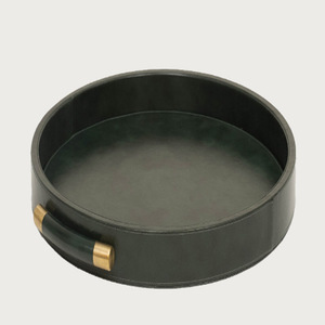 Plateaux ronds en cuir vert, plateaux en cuir de luxe pour la maison et le bureau - Product Image 1