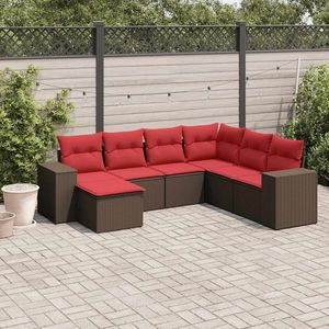 Set di divani da giardino in polyrattan marrone da 7 pezzi con cuscini, mobili da esterno dal design contemporaneo - Product Image 1