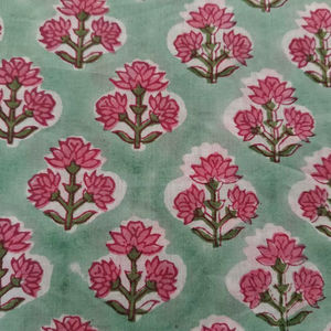 100% ผ้าคอตตอนแท้สีชมพูอ่อนสีเขียวเข้มดอกไม้อินเดียสำหรับผู้หญิงเสื้อเครื่องประดับ - Product Image 1