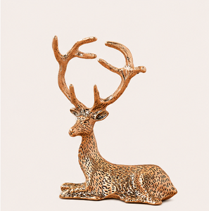 Escultura de alce de latón de 10 pulgadas hecha a mano, pieza decorativa realista de ciervo descansando para adorno festivo y animales de lujo para escritorio - Product Image 1