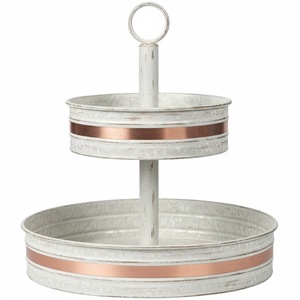2-Tier Galvanized Metal Serving Stand With Copper Trim Rustic Farmhouse Tiered Tray Platter For Desserts Appetizers <b>Cupcakes</b> - Product Image 1