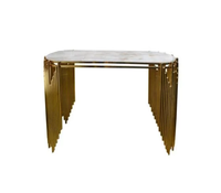 Mesa Consola de Entrada Moderna y Duradera de Alta Gama con Tapa de Mármol, Estructura de Metal Dorado, Muebles de Hotel para Interiores y Exteriores, Comedor, Sala de Estar