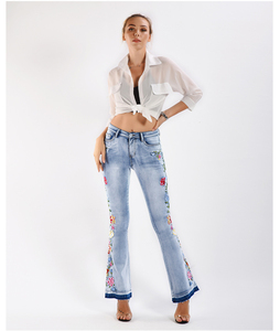 Custom Stretch <b>Elastic</b> Unique Quick Dry Breathable High Street Style Vintage Flared Women's <b>Jeans</b> Denim Pants Wholesale - Product Image 3