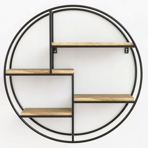 Modern Metal Frame Round Floating <b>Shelf</b> <b>Wall</b> <b>Mounted</b> Storage Rack for Bedroom Living Room Use - Product Image 3