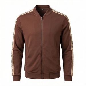 Veste de survêtement marron pour homme à col montant et fermeture éclair, manches longues, couleur unie, respirante, décontractée, pour l'automne, coupe classique - Product Image 1