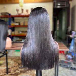 Perruques en cheveux humains lisses et raides, cheveux vierges vietnamiens, dentelle HD frontale, fermeture en dentelle sans colle, personnalisées, densité 180% - Product Image 3