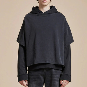 Sudadera con Capucha Corta Unisex Oversize de Algodón Negro French Terry Estilo Casual de Otoño con Diseño de Corte y Estampado de Dibujos Animados Lost Lust Lost Love - Product Image 5