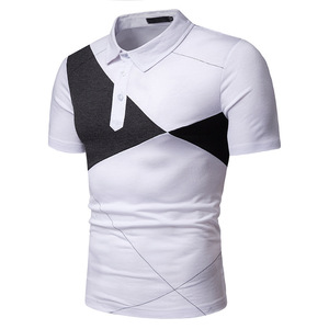 Polo à manches courtes pour homme, noir et blanc, à motifs géométriques, design respirant en tricot, décontracté - Product Image 5