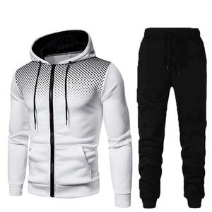 Survêtement à capuche pour homme, blanc et noir à pois, manches longues, fermeture éclair, poches latérales, coupe classique, vêtements de sport décontractés pour l'automne - Product Image 1