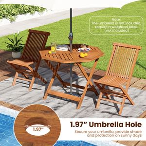 Tavolo da Pranzo Ottagonale in Legno Massello da 35,5 Pollici con Foro per Ombrellone - Product Image 6