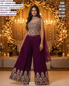 Ruhani - Conjunto Tradicional Bhandhani para Mujer con Dupatta Bordada de Chinon de Secado Rápido, Largo hasta el Suelo, Corte Regular, Ideal para Fiestas de Diwali - Product Image 1