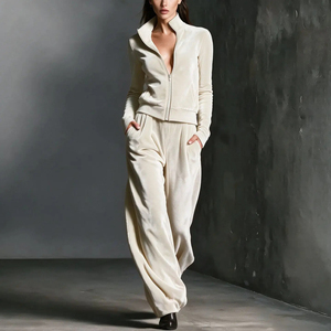 Women's <b>Plus</b> <b>Size</b> <b>Velour</b> <b>Tracksuit</b> Suit Autumn Zip Up Stand Collar Long Sleeve Jacket & Long Pant 2 Piece Sets Casual - Product Image 2