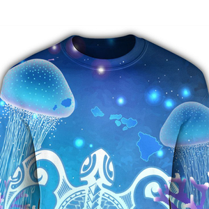 Sweat-shirt unisexe à col rond, imprimé par sublimation, motif tortue, méduse, corail bleu, coupe décontractée, tricoté pour l'hiver - Product Image 5