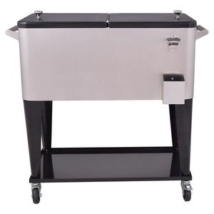 80 Quart Stainless Steel Patio <b>Rolling</b> Cooler <b>Box</b> for Ice Beverages - Product Image 4