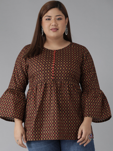 Kurti Regular de Algodón con Estampado Geométrico, Ropa Étnica Elegante, Atuendo Cómodo para la Oficina Diaria, Tela Suave y Transpirable, Informal - Product Image 2