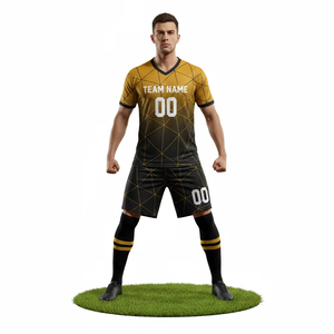 Ensemble maillot et short de football unisexe vert or, motif topographique, col en V, sans manches, imprimé par transfert thermique, respirant, en polyester durable - Product Image 5